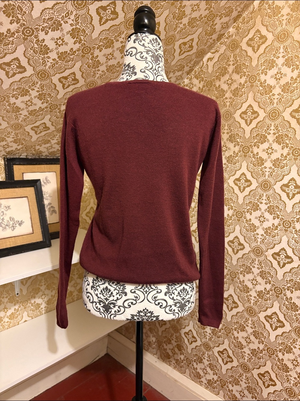 Vintage LL Bean Maroon Merino Wool Crewneck Sweater - Picture 2 of 6